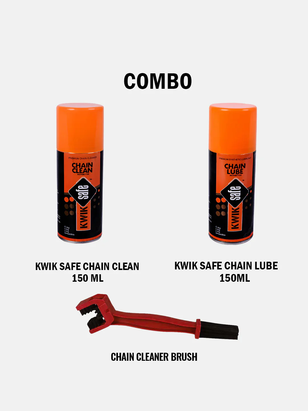 Kwik Safe Chain Clean 150 ML + Kwik Safe Chain Lube 150 ML + Chain Cleaner Brush Red